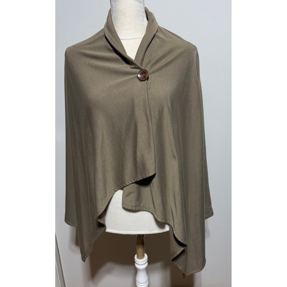 Bobeau Womens Taupe Drape Front Single Button Shawl Cardigan Size M Made in USA